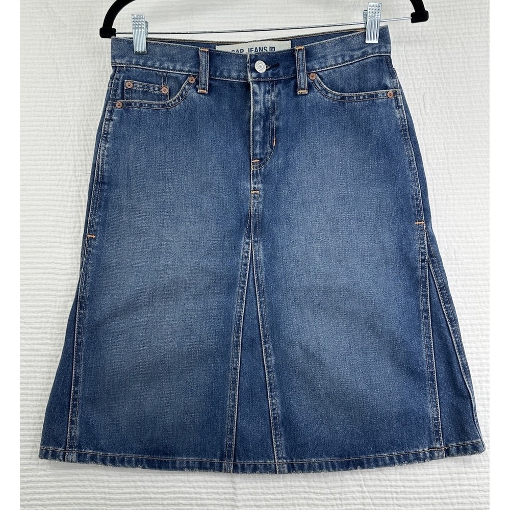 Women's VTG GAP Hippie Denim‎ Blue Jean Skirt USA Size 1 Button Fly A-line